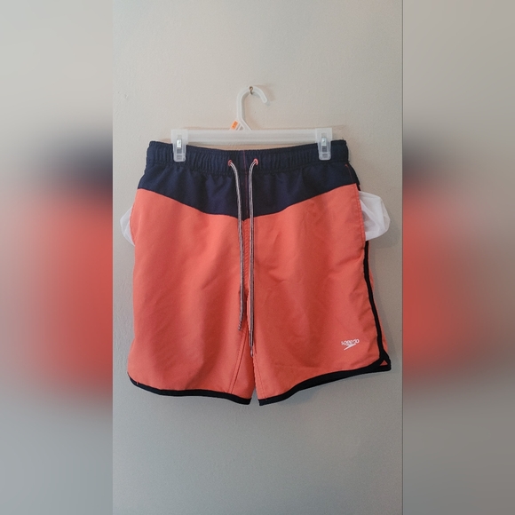 navy & orange colorblock speedo swim trunks shorts - lined with pockets medium - Picture 5 of 10